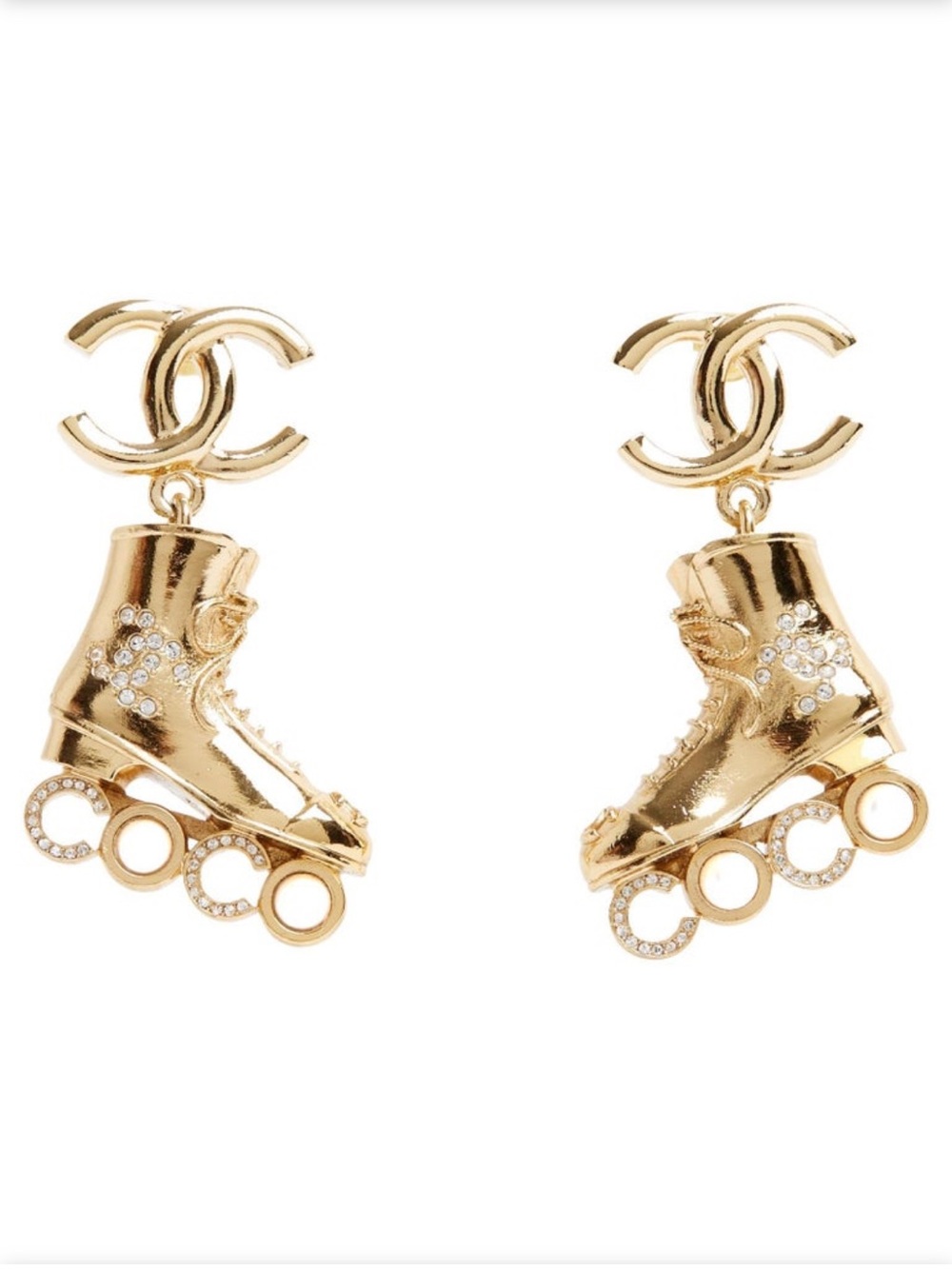 🛼ChaneI Gold Tone Rollerskates Pearl Stud Earrings 🛼